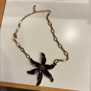 Gold Chain Necklace with Purple Flower Pendant
